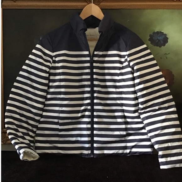 NWT Talbots Women Blue White striped Down Puffer Jacket Coat Size S XI - Picture 1 of 3